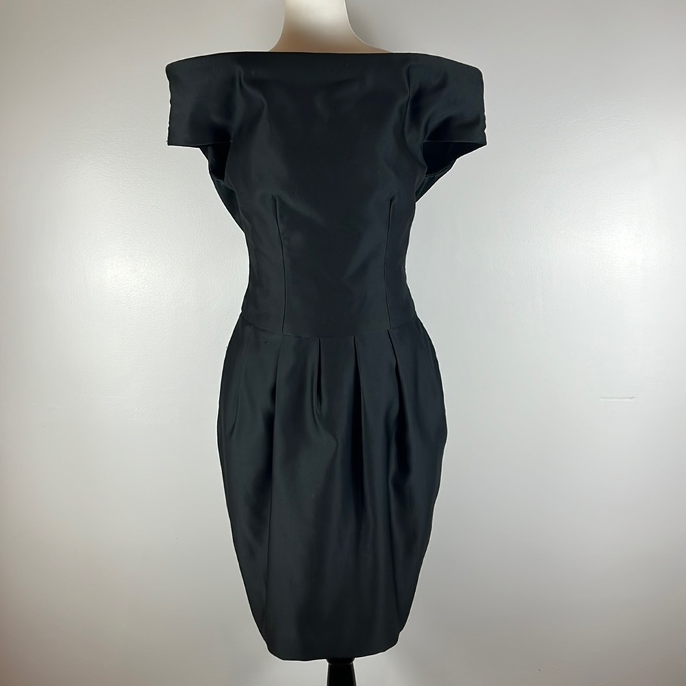 Victor Costa Vintage Black Off the Shoulder, V Back with Bow at Waist